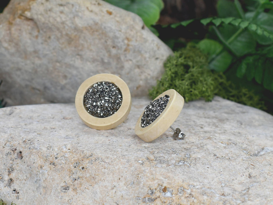 Wood Earrings With Resin Druzy #10