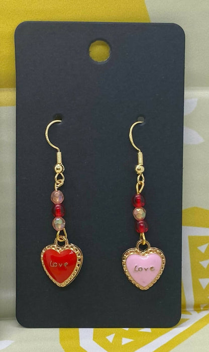 Heart Earrings - Enamel and Glass