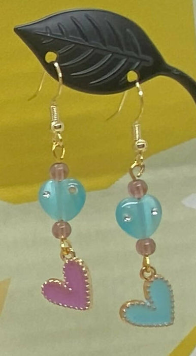 Pastel Heart Earrings with Glass Beads