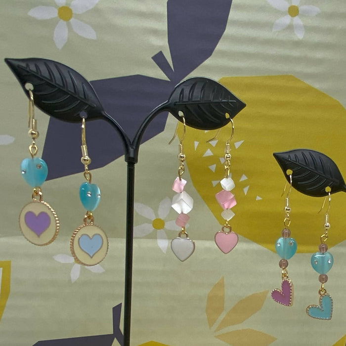 Pastel Heart Earrings with Glass Beads