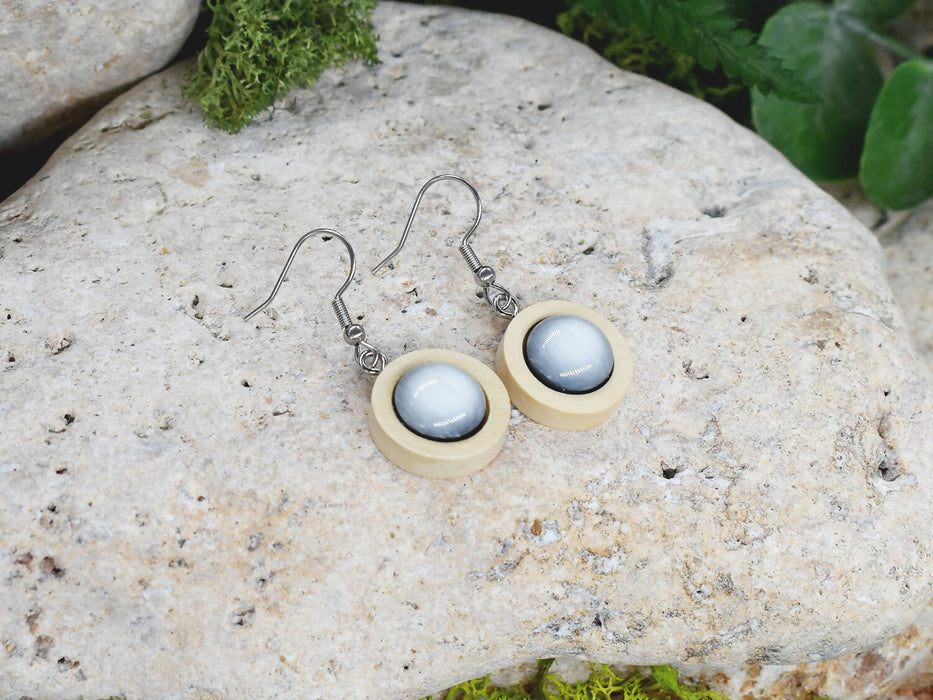 Wood Dangle Earrings With Resin Druzy #32