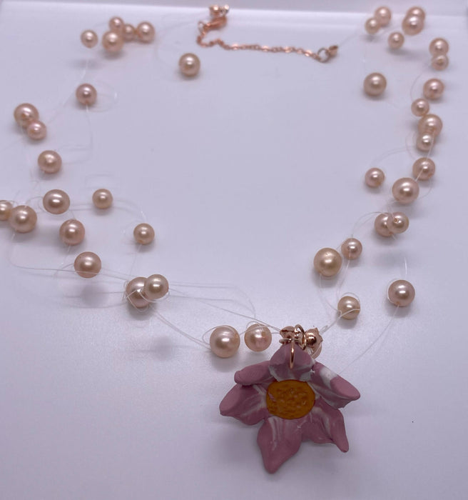 Flower and Pearl Necklace