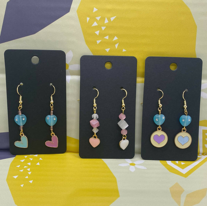 Pastel Heart Earrings with Glass Beads