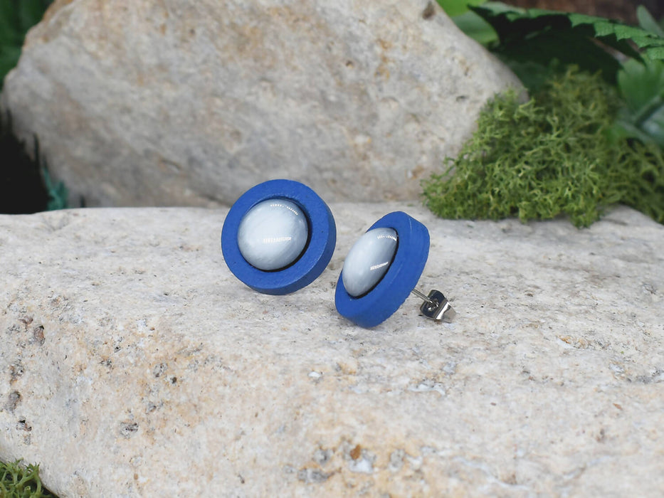 Wood Stud Earrings With Resin Cabochon #53
