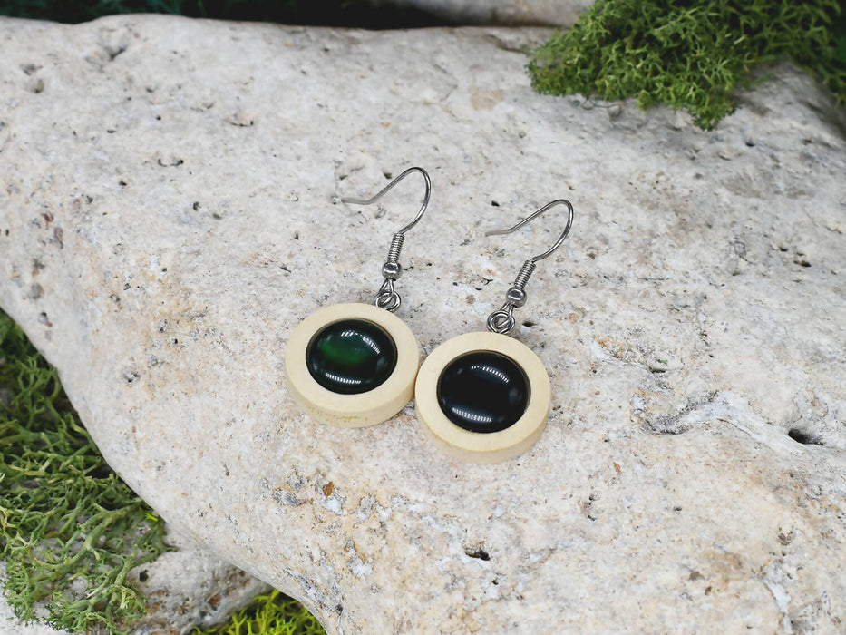 Wood Dangle Earrings With Resin Druzy #31