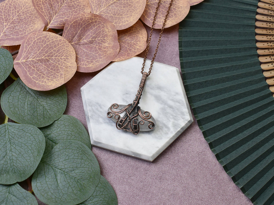 Wire Wrapped Copper Pendant With Black Rutiled Quartz