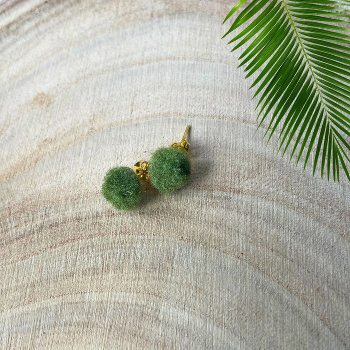 Mini Pom-poms Gold Stud Earrings | Fun Colourful Earrings | Gift for Her