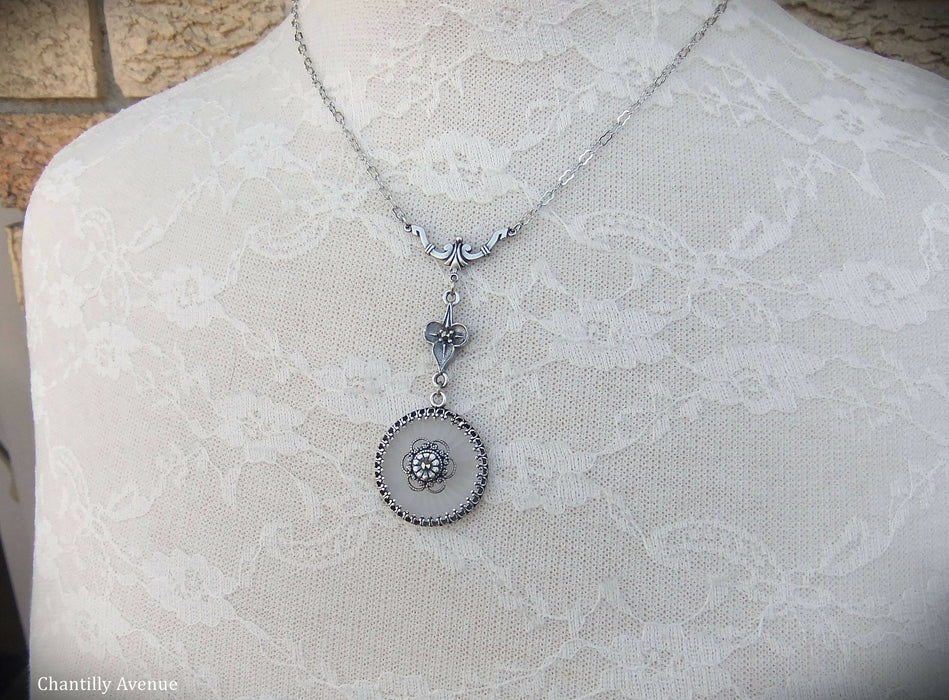 Round Camphor Glass and Marcasite Art Deco Necklace