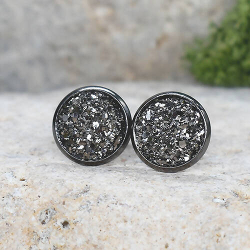 Black Stud Earrings With Resin Cabochon #64