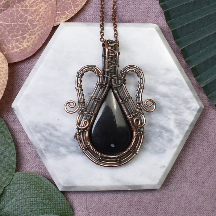 Wire Wrapped Copper Pendant With Black Onyx