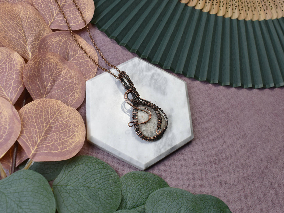 Wire Wrapped Copper Pendant With White Quartz