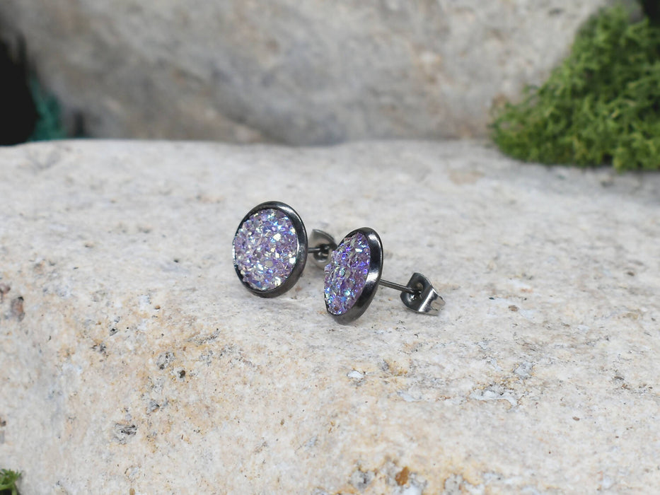 Black Stud Earrings With Resin Cabochon #75