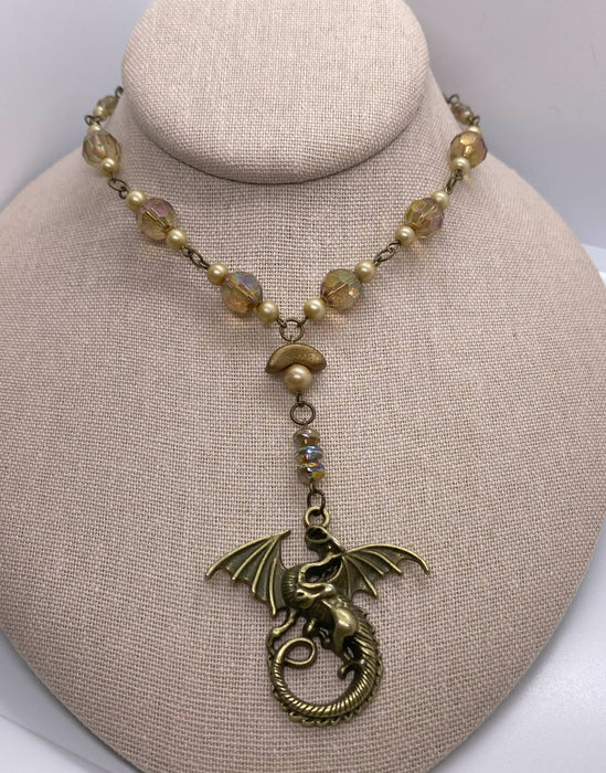 Antiqued Bronze Y-Shaped Dragon Necklace