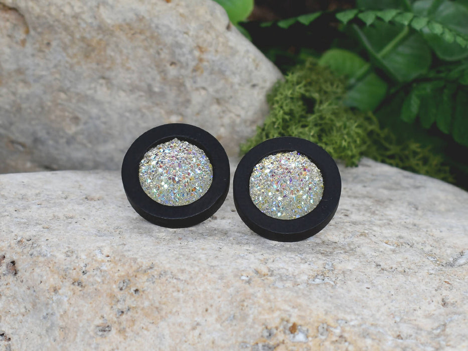 Wood Earrings With Resin Druzy #18