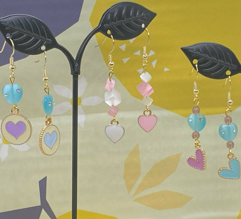 Pastel Heart Earrings with Glass Beads