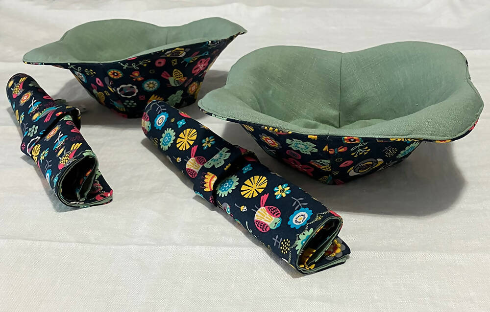 Microwave-safe Bowl Cozy with Matching Napkin - set of 2