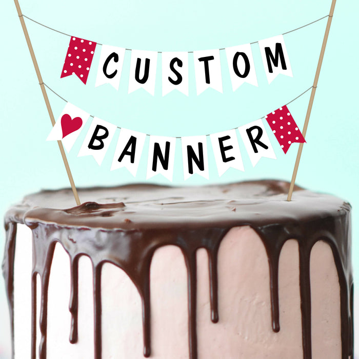 DIY Printable Cake Banner, Customizable Cake Topper in Red, Instant Download