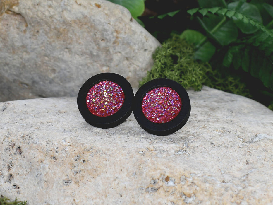 Wood Earrings With Resin Druzy #20
