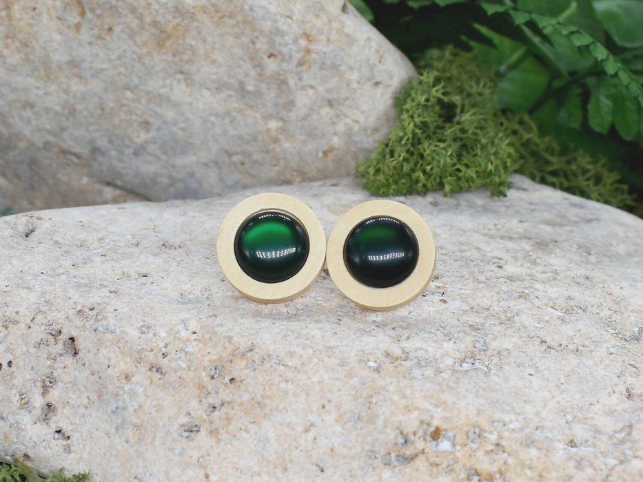 Wood Stud Earrings With Resin Druzy #45