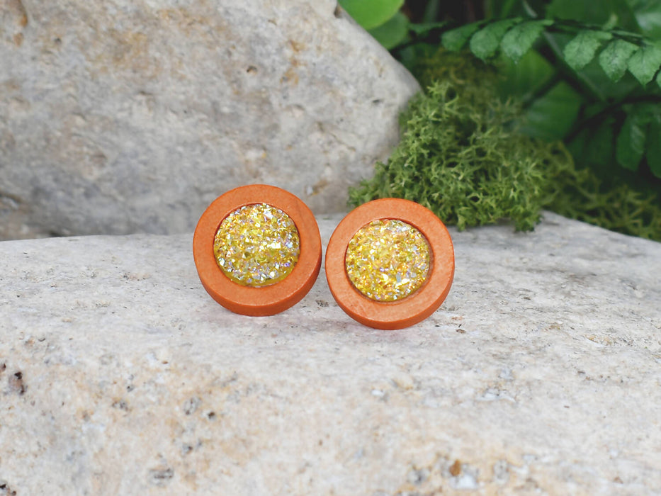 Wood Earrings With Resin Druzy #6