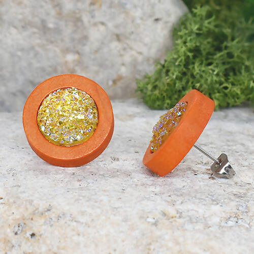 Wood Earrings With Resin Druzy #6