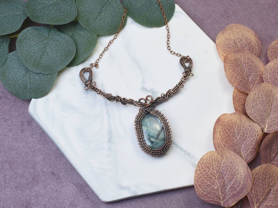 Wire Wrapped Copper Necklace with Labradorite