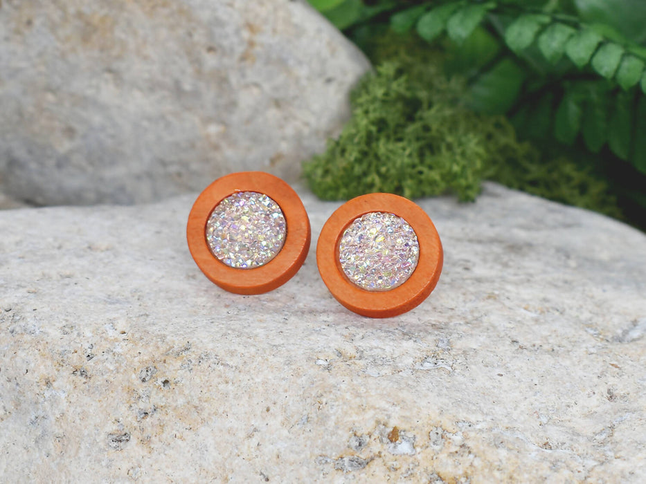 Wood Earrings With Resin Druzy #7
