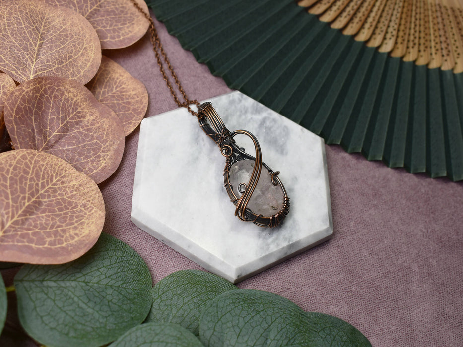 Wire Wrapped Copper Pendant With Rose Quartz