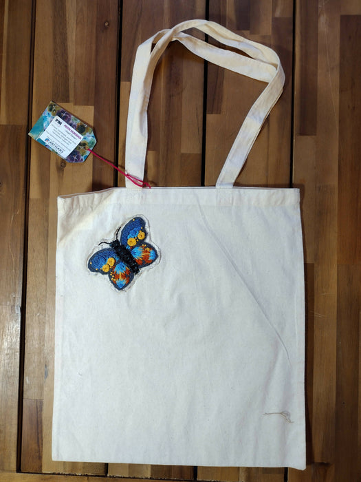 Hand embroidered tote bag - Peace Love & Butterflies collection