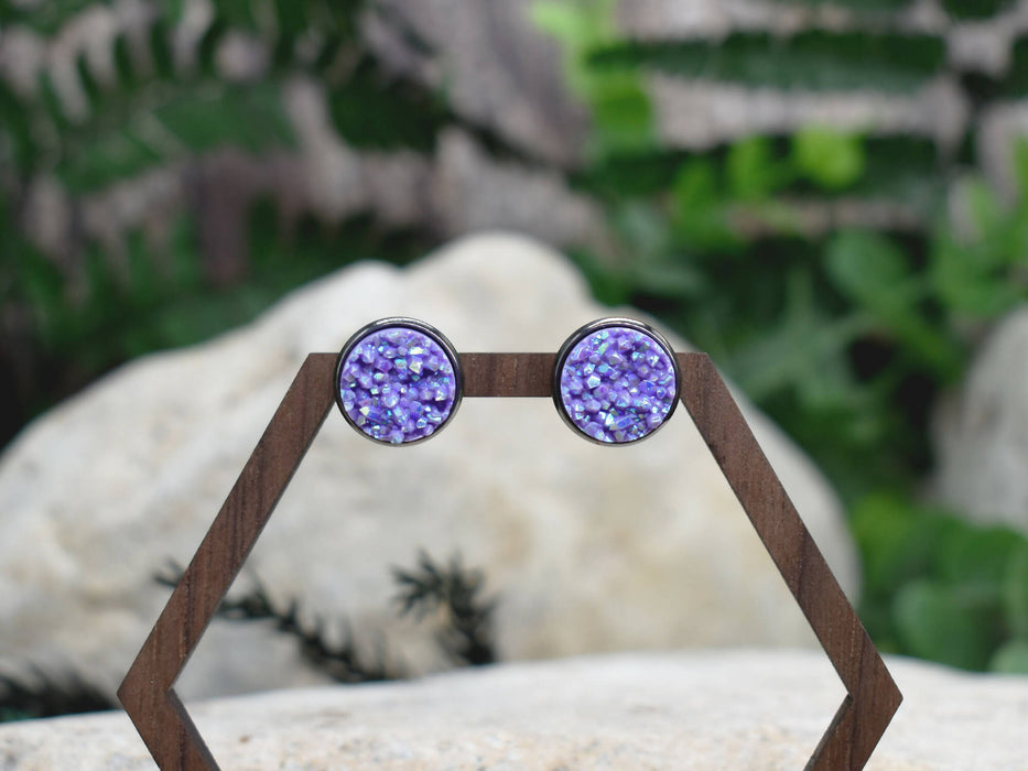 Black Stud Earrings With Resin Druzy #120