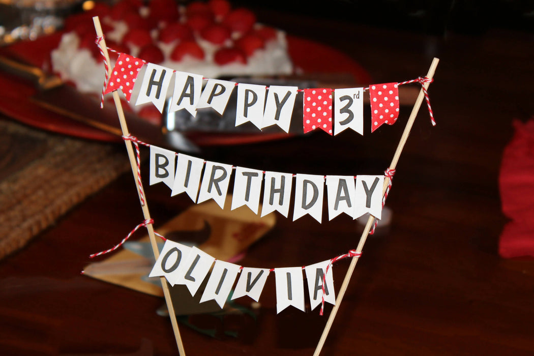 DIY Printable Cake Banner, Customizable Cake Topper in Red, Instant Download