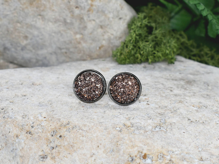 Black Stud Earrings With Resin Druzy #83