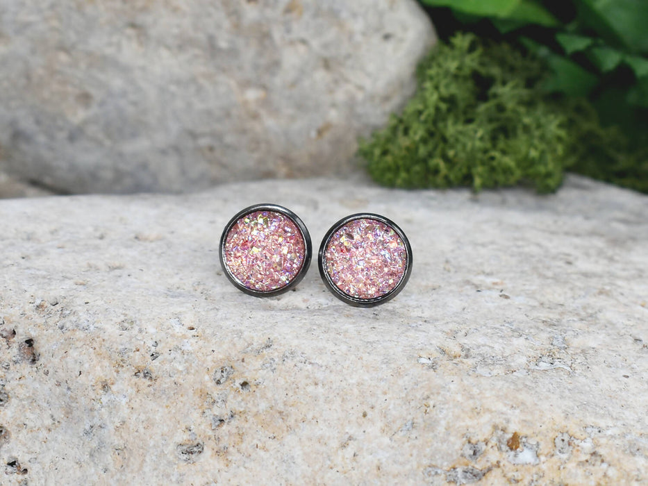 Black Stud Earrings With Resin Cabochon #68