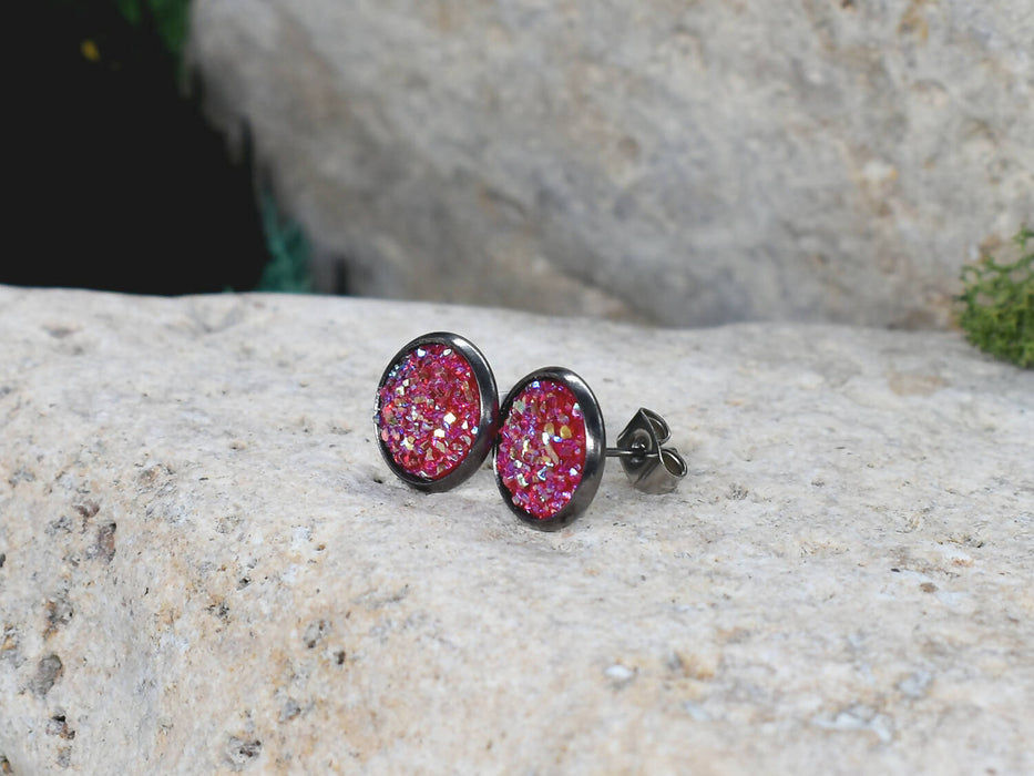 Black Stud Earrings With Resin Cabochon #66