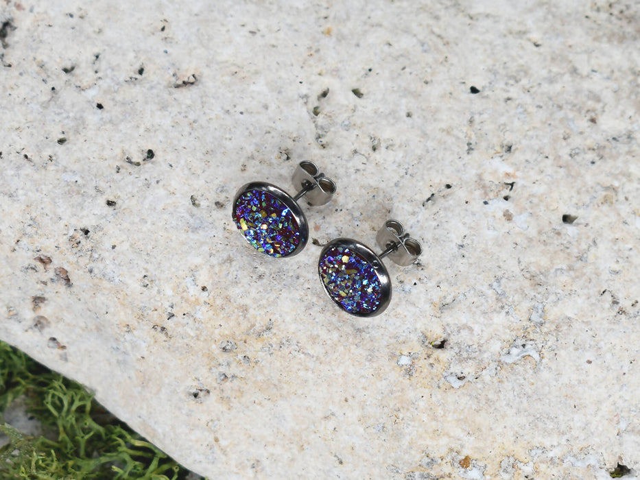 Black Stud Earrings With Resin Cabochon #74