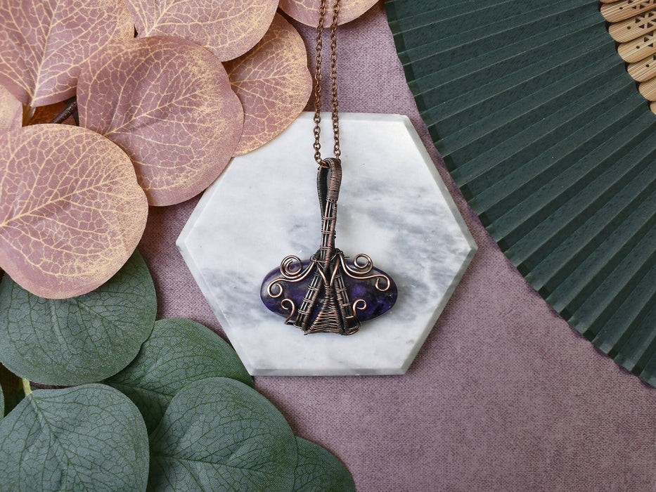 Wire Wrapped Copper Pendant With Charoite