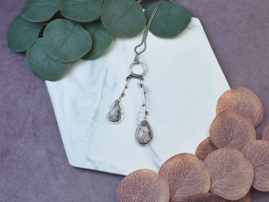 Copper Silver Plated Pendant with Crazy Lace Agate