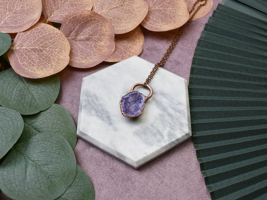Purple Druzy Copper Pendant