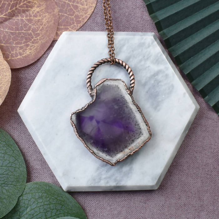 Copper Pendant With Amethyst Slice