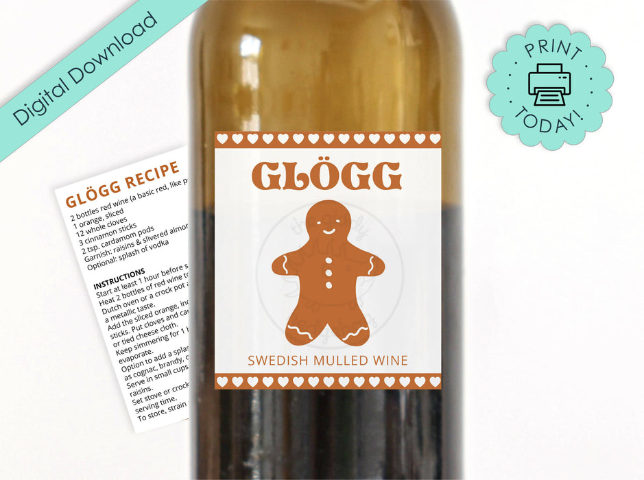 DIY Printable Mulled Wine Bottle Label, Swedish Glögg Bottle Sticker for Christmas Drink, Instant DOWNLOAD