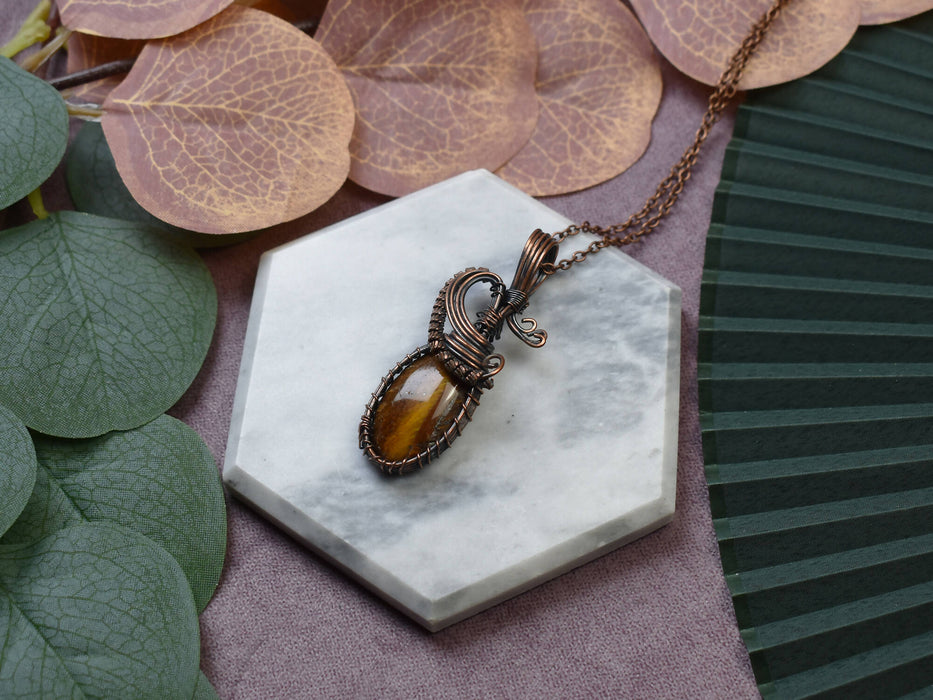 Wire Wrapped Copper Pendant With Tiger's Eye