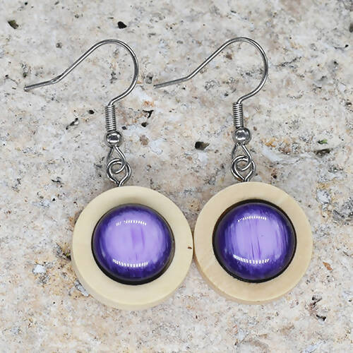 Wood Dangle Earrings With Resin Druzy #33