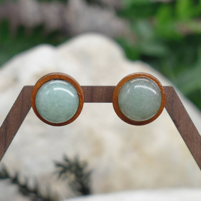 Wood Stud Earrings with Aventurine #118