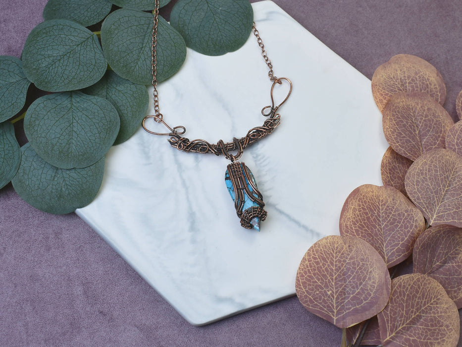 Wire Wrapped Copper Necklace with Turquoise