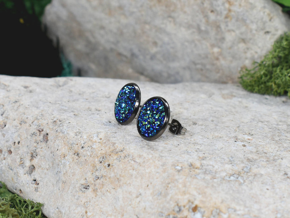 Black Stud Earrings With Resin Cabochon #71