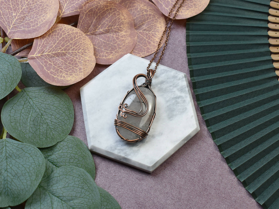 Wire Wrapped Copper Pendant With Rutiled Quartz