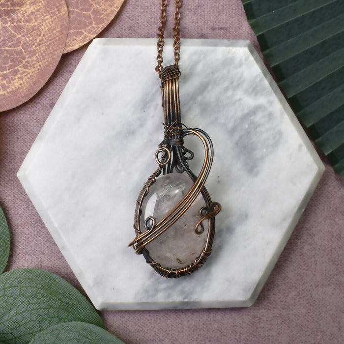 Wire Wrapped Copper Pendant With Rose Quartz