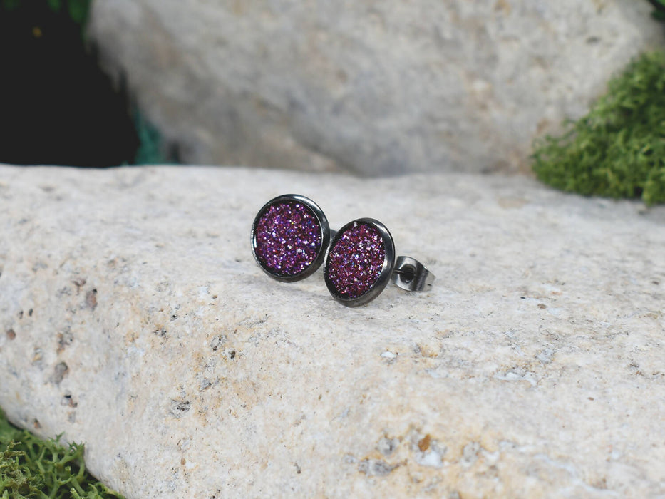 Black Stud Earrings With Resin Cabochon #63
