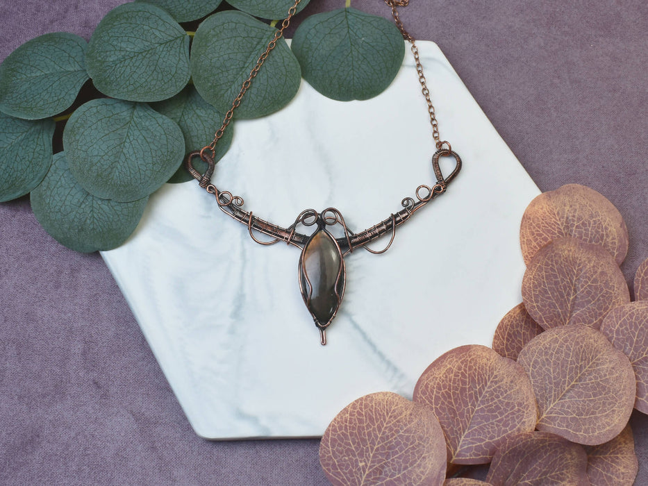 Wire Wrapped Copper Necklace with Labradorite