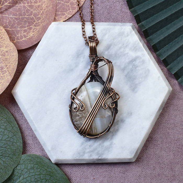 Wire Wrapped Copper Pendant With Botswana Agate